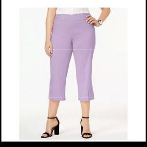 JM Collection Plus Size Tummy Control Pull-On Capri Pants size XL aqua blue